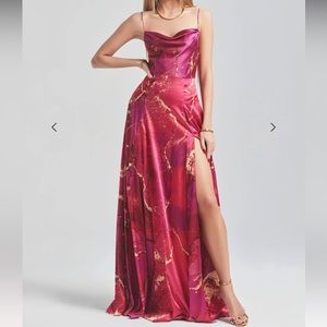 NEW WITH TAGS Retrofete Gracie Silk Dress Size M in Red watercolor marble